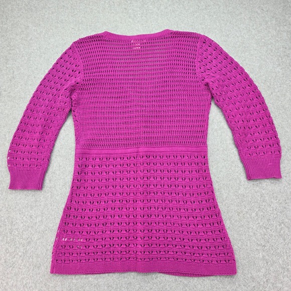 DKNY Jeans Women's Size S Magenta Crochet Knit Button Front Cardigan Sweater - Picture 3 of 10